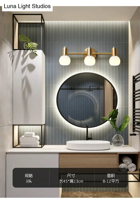 Nordic Luxury Metal Vanity Mirror Lights - Down Lighting Bath With Glass Shade