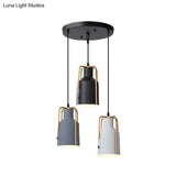 Nordic Metal 3-Head Hanging Lamp Kit: Cylinder Bottle And Bell - Black Suspended Pendant For Dining