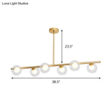Nordic Metal 6-Head Linear Island Light With Gold Finish And Clear Glass Globes