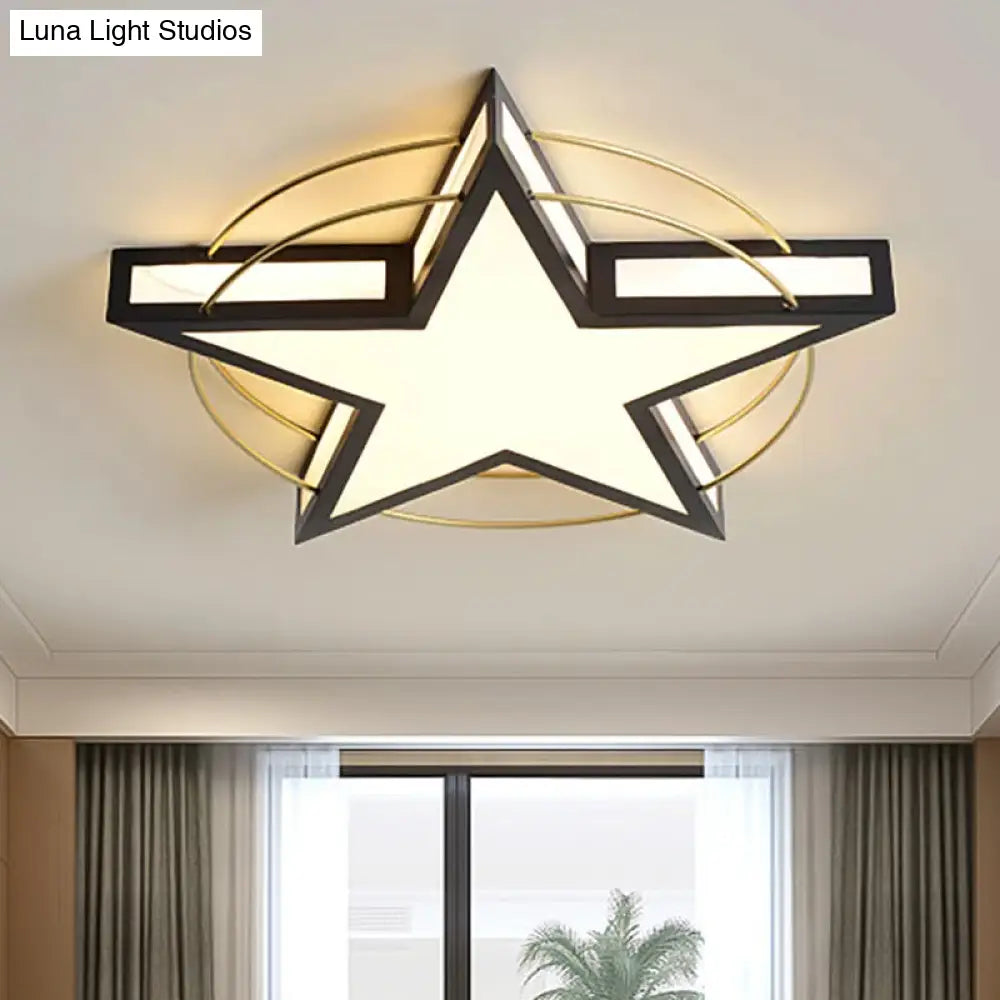 Nordic Metal Black/Grey Flush Mount Light With Acrylic Diffuser – Star/Triangle Design