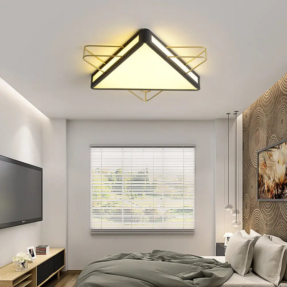 Nordic Metal Black/Grey Flush Mount Light With Acrylic Diffuser – Star/Triangle Design Black / 22.5’