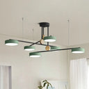 Nordic Metal Branch Chandelier Light Fixture - 6 Head Grey/Green Hanging Lamp With Wood Decor