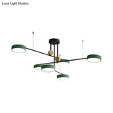 Nordic Metal Branch Chandelier Light Fixture - 6 Head Grey/Green Hanging Lamp With Wood Decor