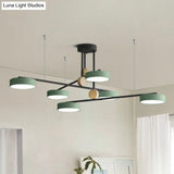Nordic Metal Branch Chandelier Light Fixture - 6 Head Grey/Green Hanging Lamp With Wood Decor