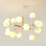 Nordic Metal Pendant Light With Glass Shade - Wood Molecule Chandelier 16 / White
