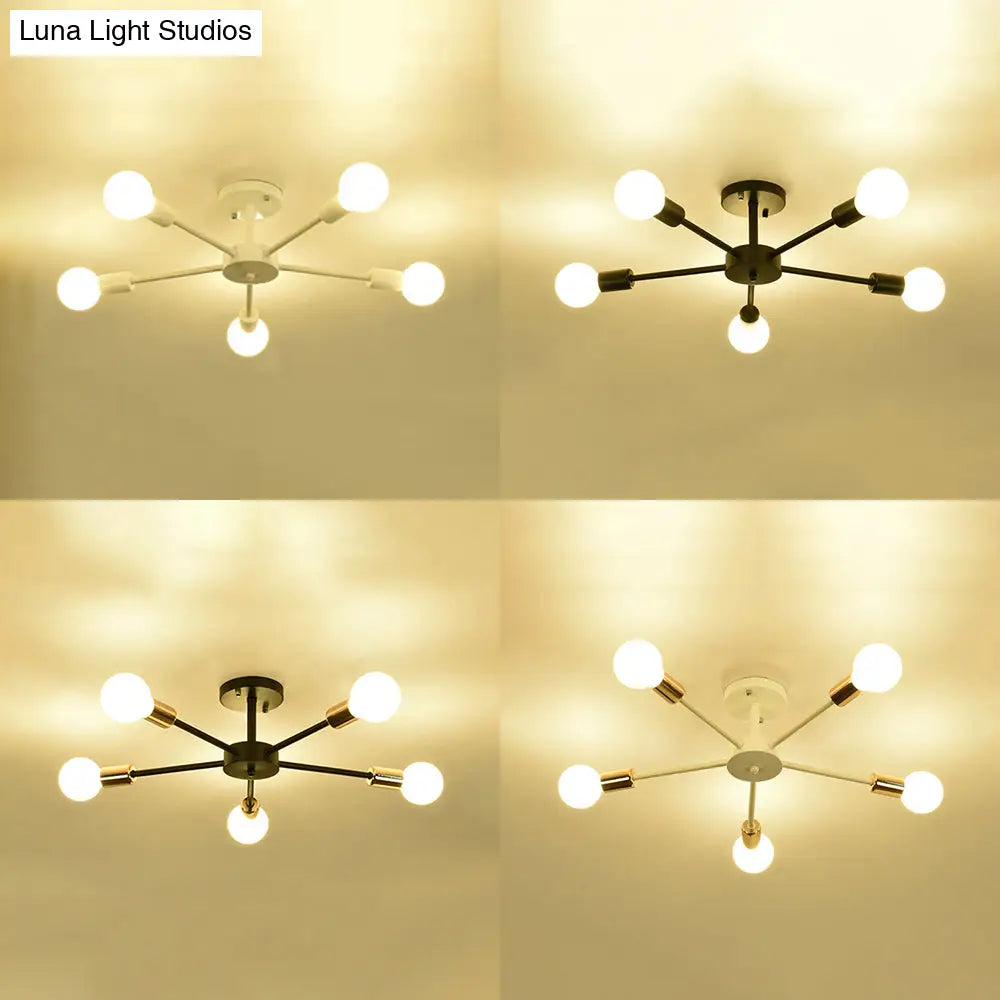 Nordic Metal Sputnik Flush Mount Ceiling Light - 5/10 Lights White/Black Bedroom Semi