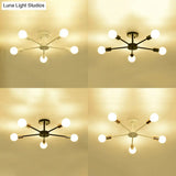 Nordic Metal Sputnik Flush Mount Ceiling Light - 5/10 Lights White/Black Bedroom Semi