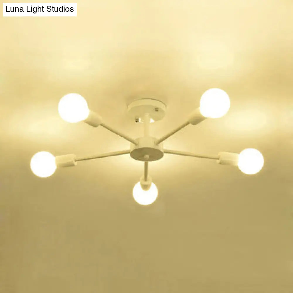 Nordic Metal Sputnik Flush Mount Ceiling Light - 5/10 Lights White/Black Bedroom Semi
