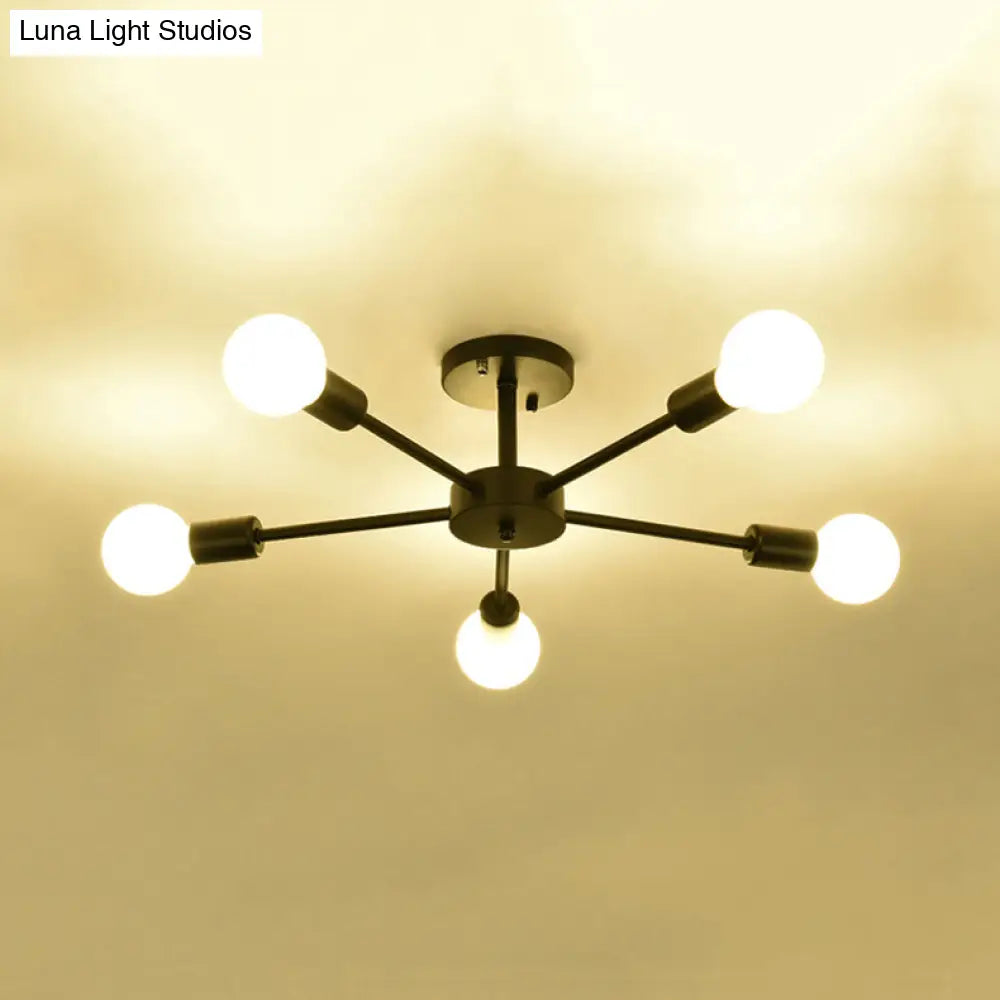 Nordic Metal Sputnik Flush Mount Ceiling Light - 5/10 Lights White/Black Bedroom Semi