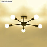 Nordic Metal Sputnik Flush Mount Ceiling Light - 5/10 Lights White/Black Bedroom Semi