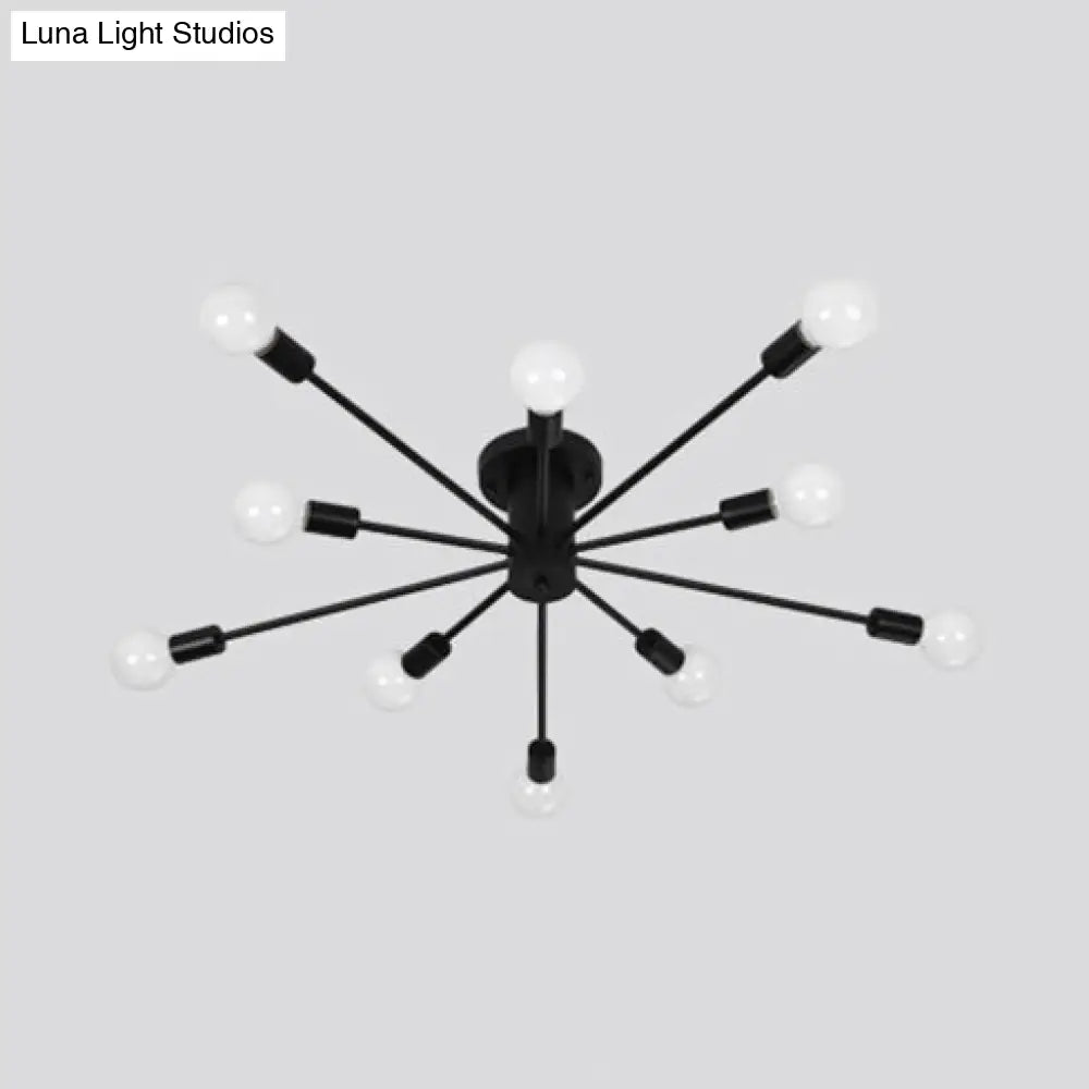 Nordic Metal Sputnik Flush Mount Ceiling Light - 5/10 Lights White/Black Bedroom Semi