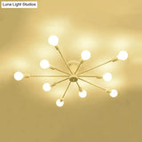 Nordic Metal Sputnik Flush Mount Ceiling Light - 5/10 Lights White/Black Bedroom Semi