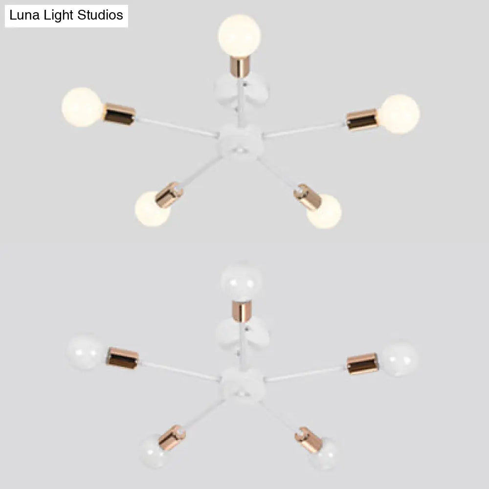 Nordic Metal Sputnik Flush Mount Ceiling Light - 5/10 Lights White/Black Bedroom Semi