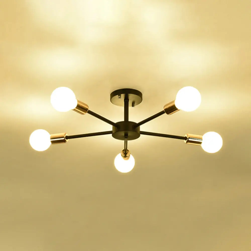 Nordic Metal Sputnik Flush Mount Ceiling Light - 5/10 Lights White/Black Bedroom Semi 5 / Black B