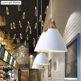 Nordic Metal Truncated Cone Pendant With Leather Strap - 1-Light Suspension Lighting (10.5/14 W)