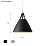 Nordic Metal Truncated Cone Pendant With Leather Strap - 1-Light Suspension Lighting (10.5/14 W)