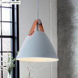 Nordic Metal Truncated Cone Pendant With Leather Strap - 1-Light Suspension Lighting (10.5/14 W)