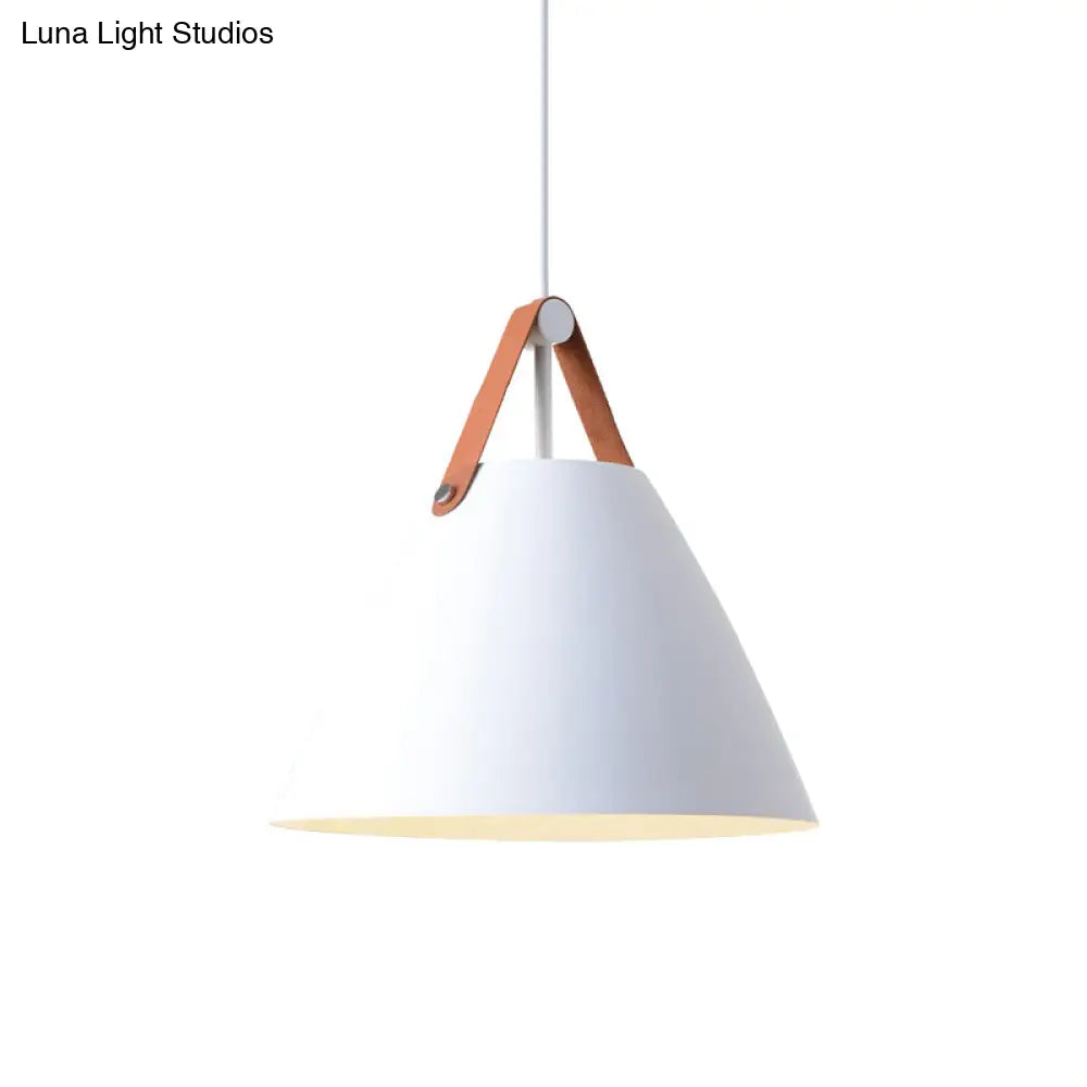Nordic Metal Truncated Cone Pendant With Leather Strap - 1-Light Suspension Lighting (10.5/14 W)