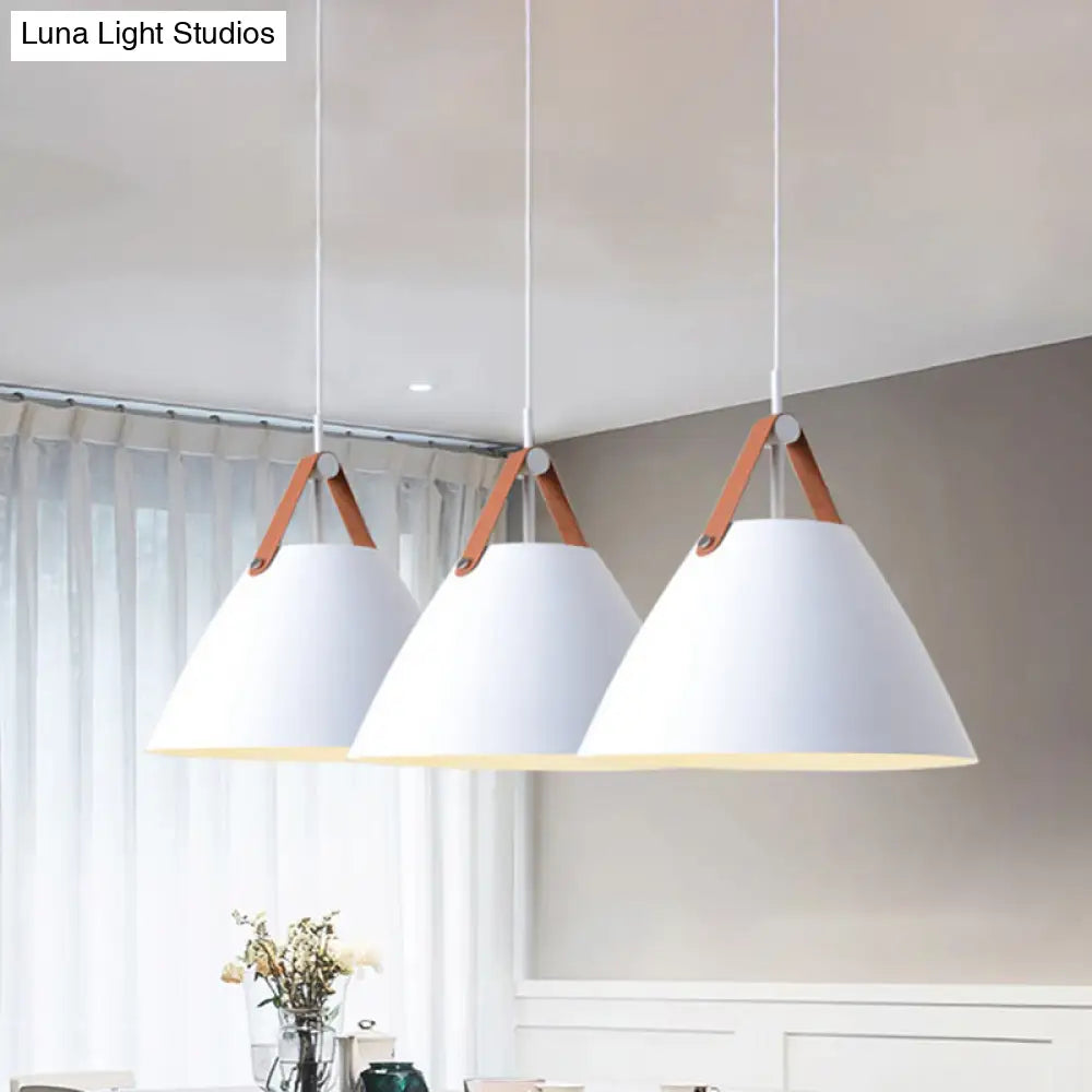 Nordic Metal Truncated Cone Pendant With Leather Strap - 1-Light Suspension Lighting (10.5/14 W)