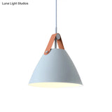 Nordic Metal Truncated Cone Pendant With Leather Strap - 1-Light Suspension Lighting (10.5/14 W)