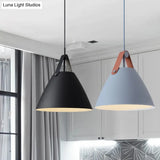 Nordic Metal Truncated Cone Pendant With Leather Strap - 1-Light Suspension Lighting (10.5/14 W)