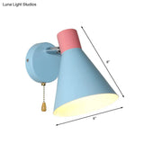Nordic Metallic Cone Shade Sconce Light - 1 Blue Wall For Bedroom (6W)