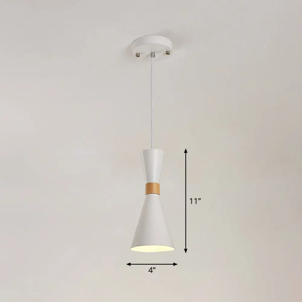 Nordic Metallic Hourglass Pendant Light - Stylish 1-Light Bedside Hanging Ceiling Fixture White
