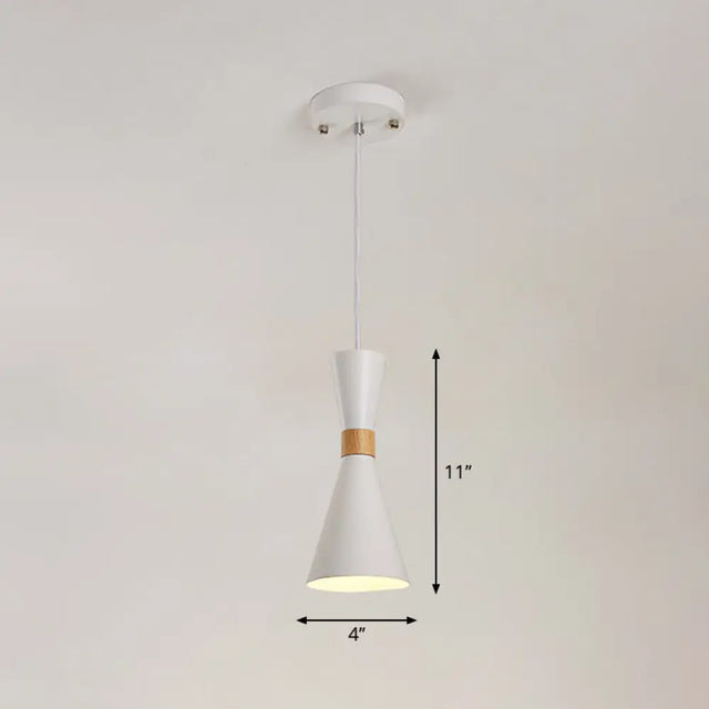 Nordic Metallic Hourglass Pendant Light - Stylish 1-Light Bedside Hanging Ceiling Fixture White