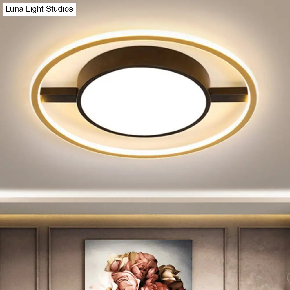 Nordic Metallic Led Ceiling Lamp - Ring And Drum Flush Mount In Warm/White Light Options Black