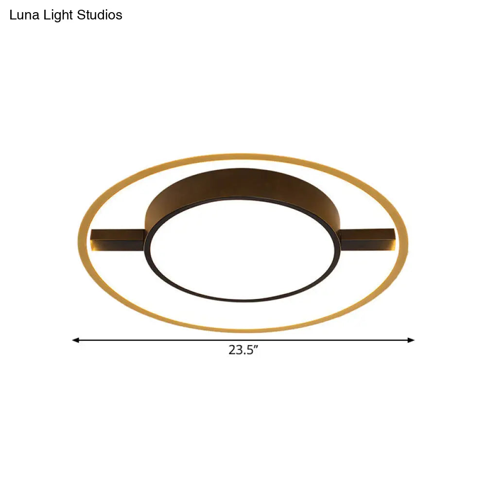 Nordic Metallic Led Ceiling Lamp - Ring And Drum Flush Mount In Warm/White Light Options Black