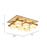 Nordic Milk Glass Wood Semi Flush Mount Ceiling Light For Dining Room 6 /