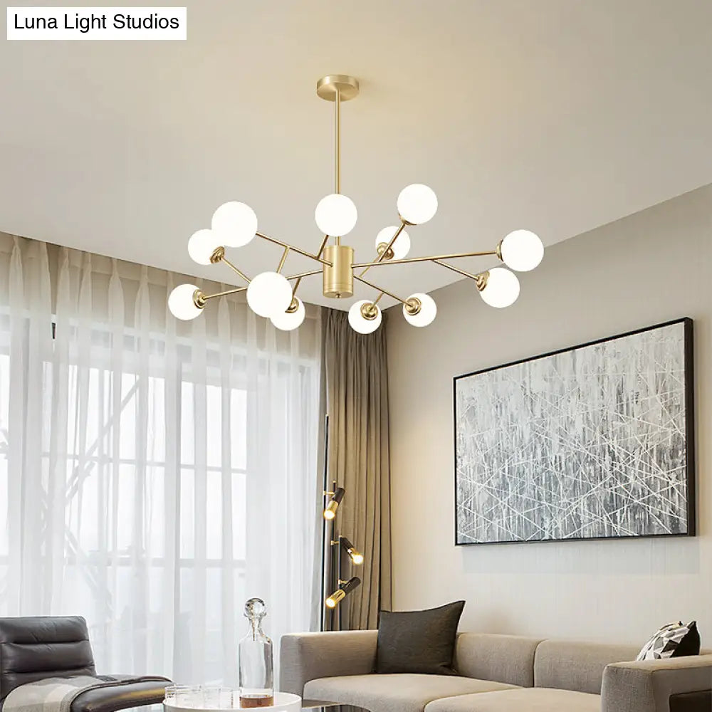 Nordic Milky Glass Chandelier Gold Suspension Light For Living Room
