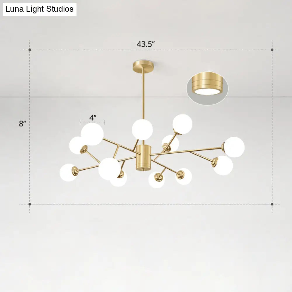 Nordic Milky Glass Chandelier Gold Suspension Light For Living Room