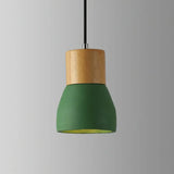 Nordic Mini Pendant Light With Cement Shade And Wood Top - Single-Bulb Ceiling Fixture For