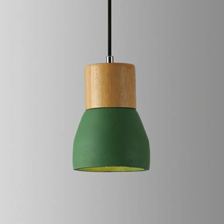 Nordic Mini Pendant Light With Cement Shade And Wood Top - Single-Bulb Ceiling Fixture For
