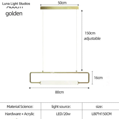 Nordic Minimalist Bar Hanging Rectangular Frame Pendant Light Pendant