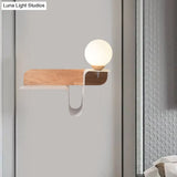 Nordic Opal Frosted Glass Sconce: Orb 1 Bulb Wall Mounted Lamp With White-Wood Shelf (Left/Right)