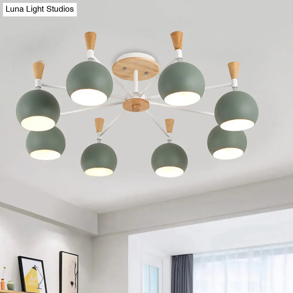 Nordic Orb Macaron Hanging Pendant Chandelier - 8 Bulbs Metal Light For Nurseries