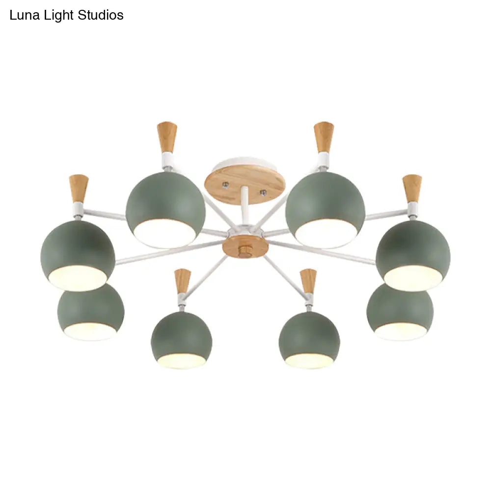 Nordic Orb Macaron Hanging Pendant Chandelier - 8 Bulbs Metal Light For Nurseries