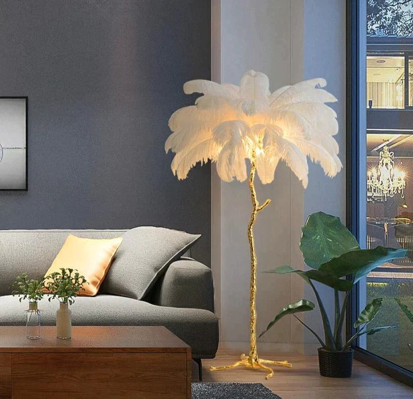 Nordic Ostrich Feather Floor Lamp Stand Light Copper Modern Interior Lighting Decor Home Lights