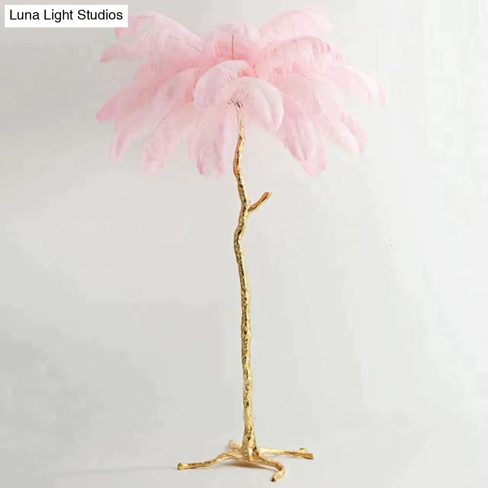 Nordic Ostrich Feather Floor Lamp Stand Light Copper Modern Interior Lighting Decor Home Lights