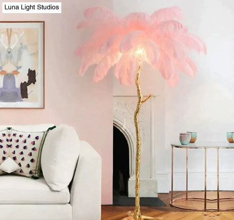 Nordic Ostrich Feather Floor Lamp Stand Light Copper Modern Interior Lighting Decor Home Lights