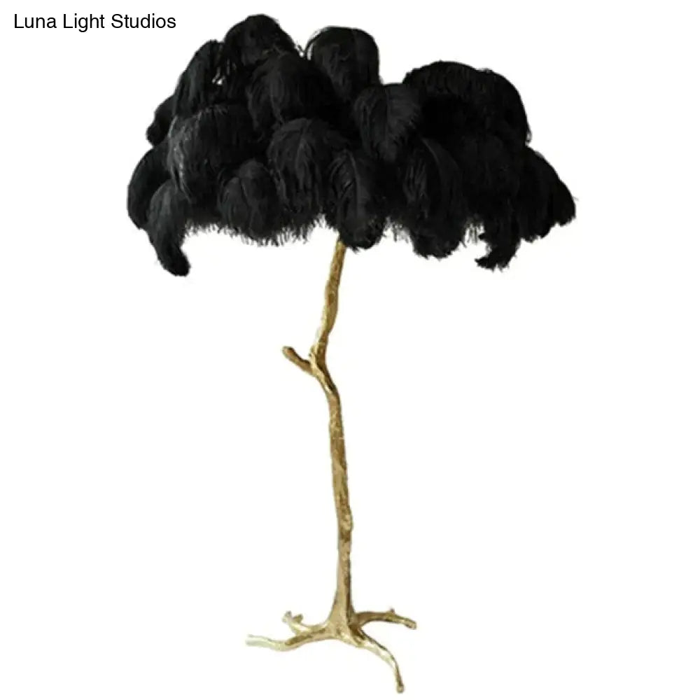 Nordic Ostrich Feather Floor Lamp Stand Light Copper Modern Interior Lighting Decor Home Lights