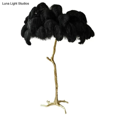 Nordic Ostrich Feather Floor Lamp Stand Light Copper Modern Interior Lighting Decor Home Lights