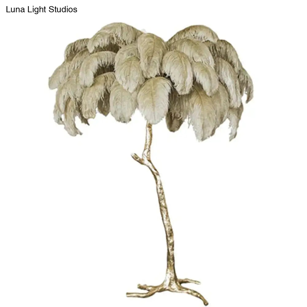 Nordic Ostrich Feather Floor Lamp Stand Light Copper Modern Interior Lighting Decor Home Lights