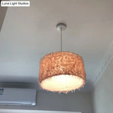 Nordic Pink/White Feathered Pendant Lamp - 1 Bulb Cylindrical/Drum Design 5.5’/8’/14’ Width