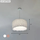 Nordic Pink/White Feathered Pendant Lamp - 1 Bulb Cylindrical/Drum Design 5.5’/8’/14’ Width