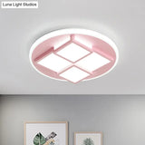 Nordic Pink/White Led Ceiling Light For Bedroom - Square Acrylic Flush Mount