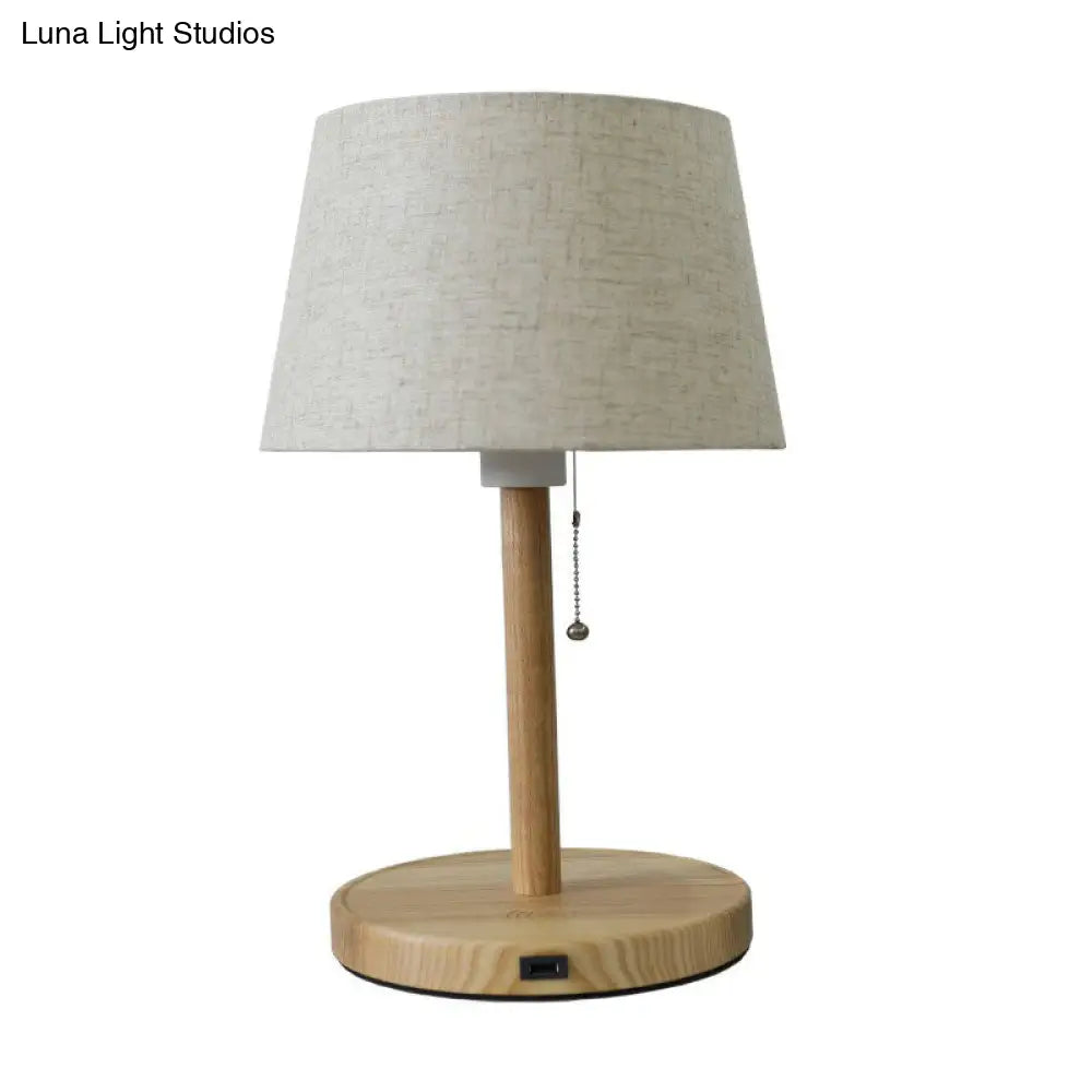 Nordic Pull Chain Table Light: 1-Bulb Night Lamp With Fabric Empire Shade - Perfect For Bedroom