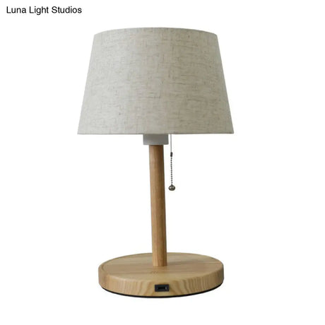 Nordic Pull Chain Table Light: 1-Bulb Night Lamp With Fabric Empire Shade - Perfect For Bedroom